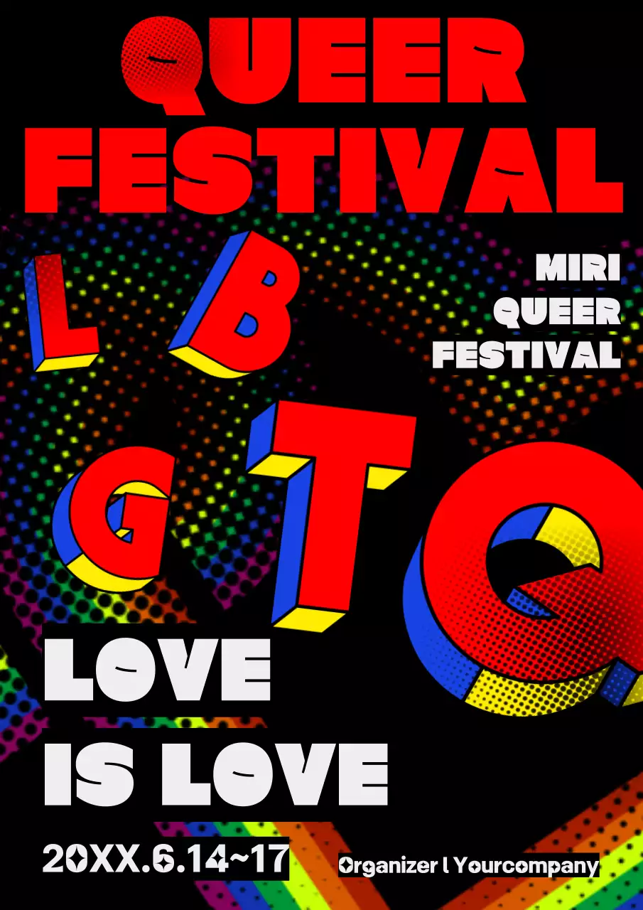 컬러풀한 텍스트와 망점 효과 강조의 퀴어페스티벌