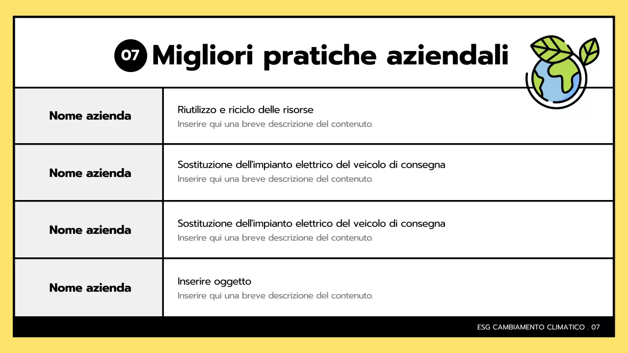 ESG semplice e cambiamenti climatici in giallo e nero