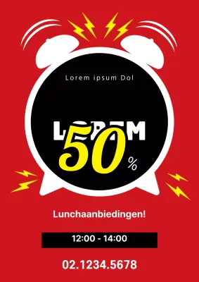 Een eenvoudige, rode flyer ter promotie van een timesale-evenement