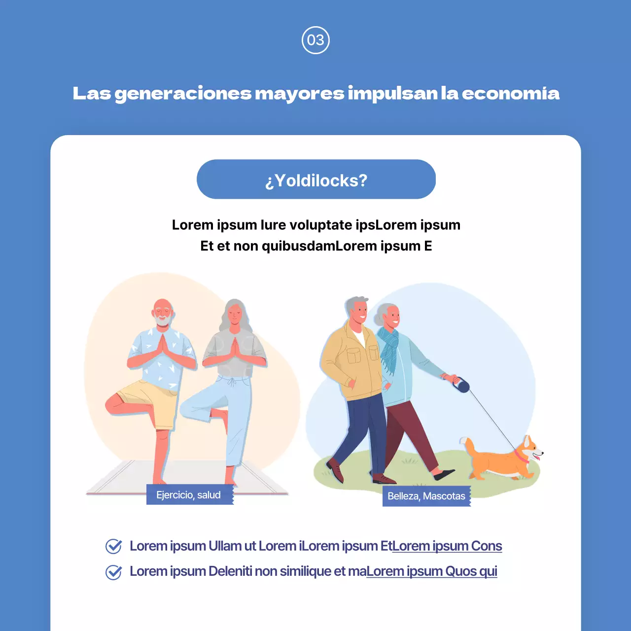 Una tarjeta ilustrada limpia con fondo azul y azul claro para comunicar información a las generaciones más jóvenes.