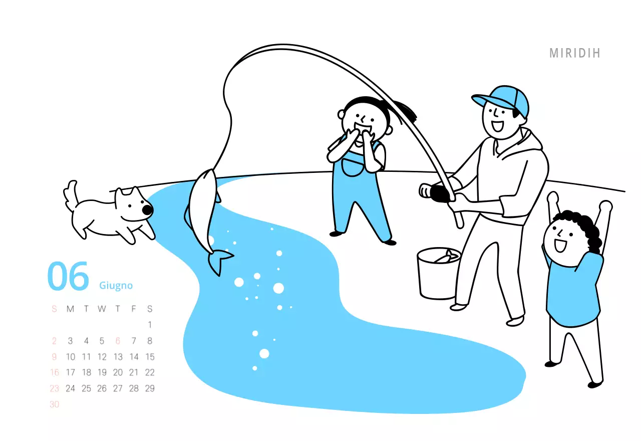 Simpatico calendario da tavolo illustrato verde a tema famiglia