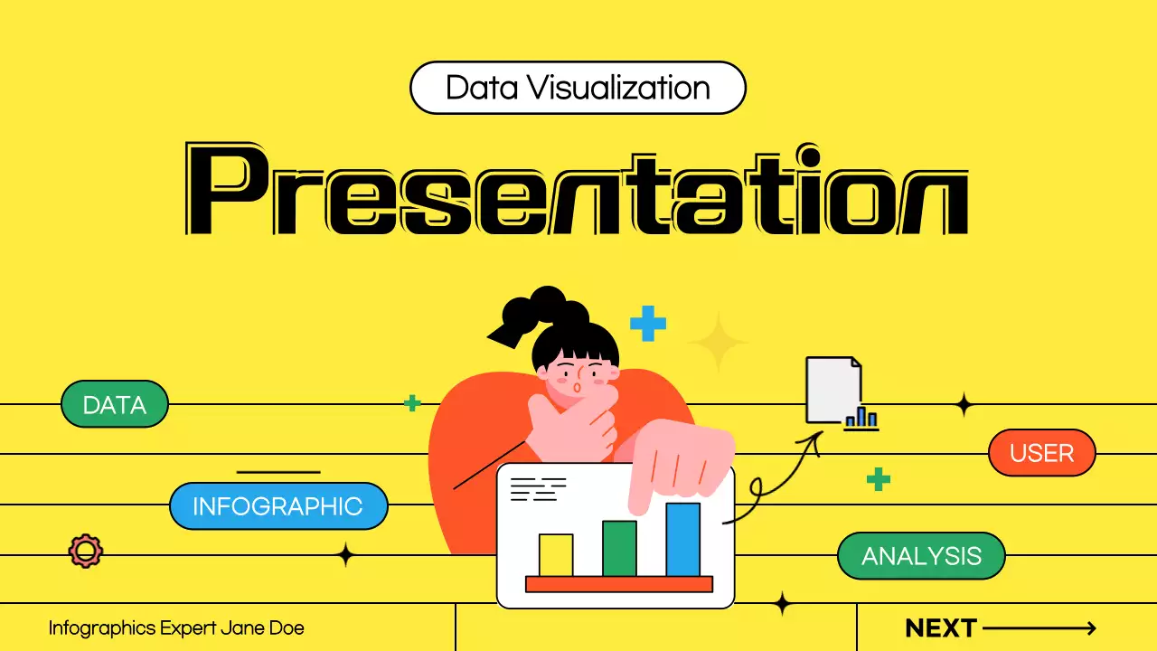 노랑 배경의 라인과 일러스트의 키치한 기업용 비즈니스 발표자료