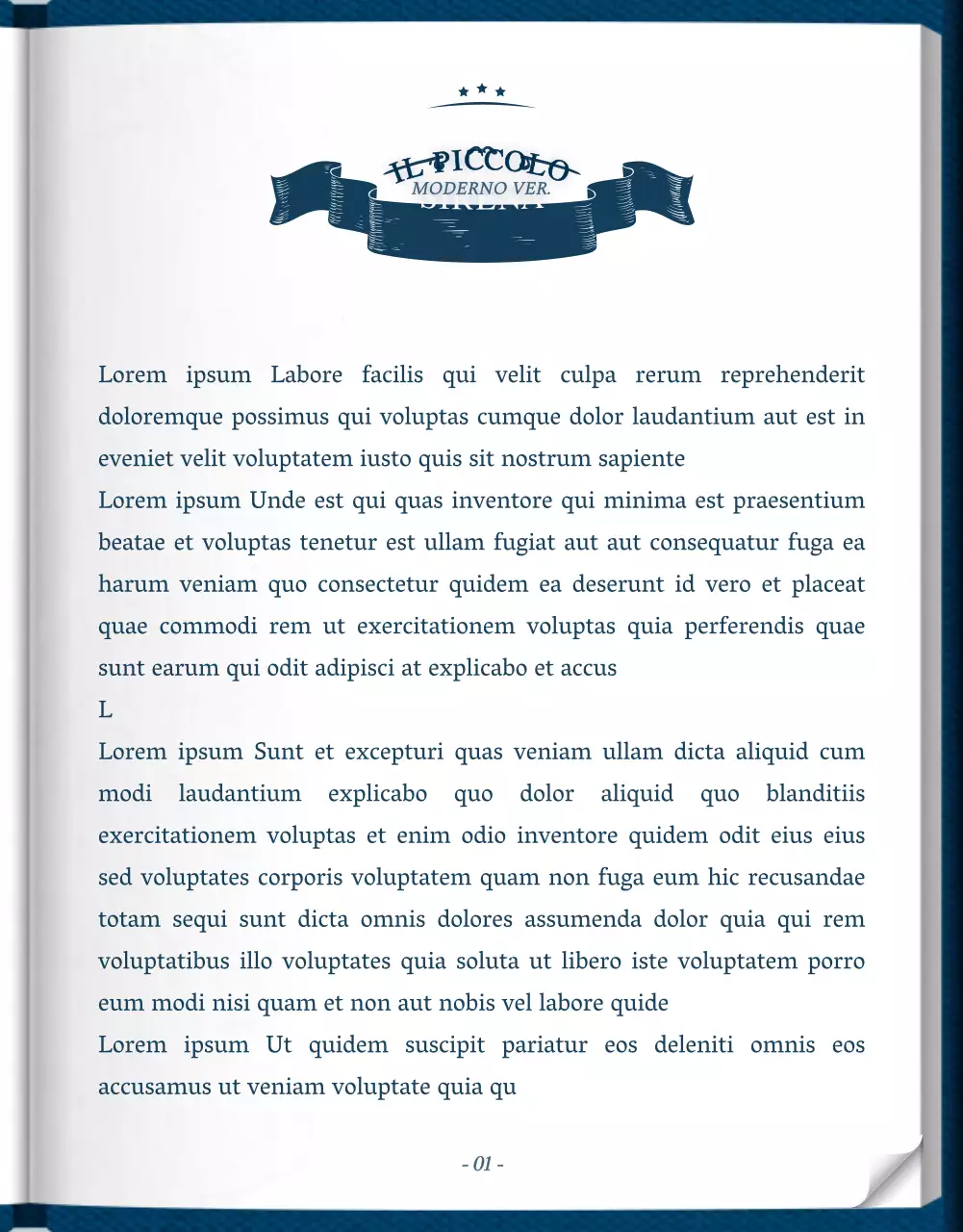 Web novel storytelling in blu e bianco con un concetto di libro classico elegante e di classe