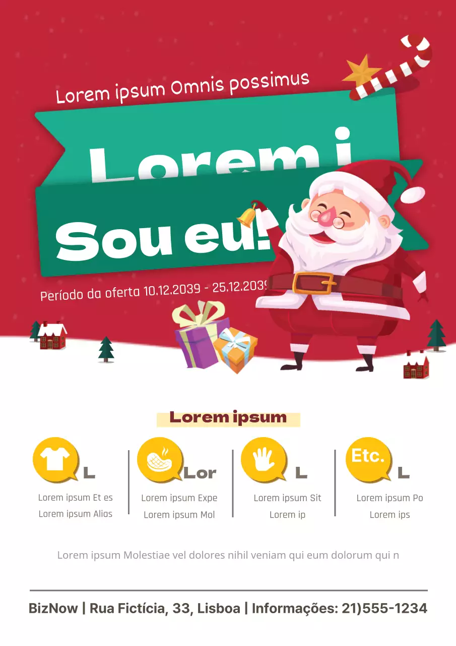 Promova um evento de Natal com uma ilustração de um Pai Natal vermelho e verde