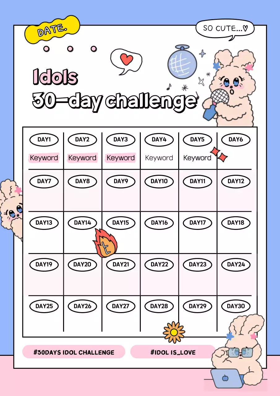 Blue Cute Challenge Planner Poster