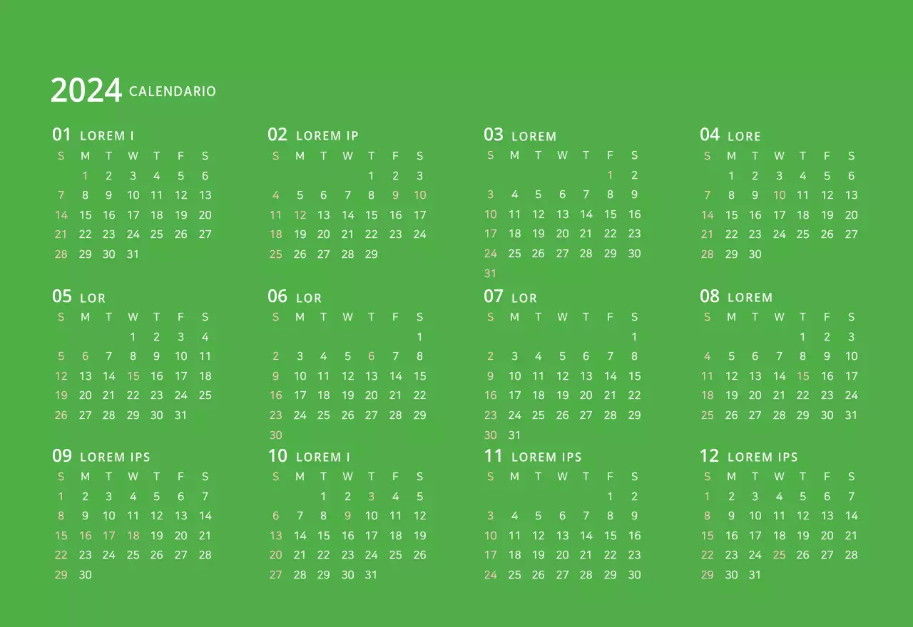 Simpatico calendario da tavolo illustrato verde a tema famiglia