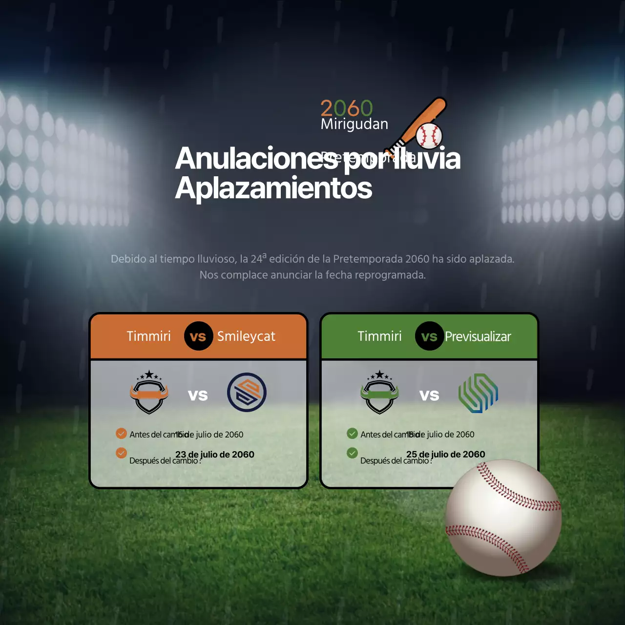 Aplazamientos por lluvia con fondos marrones y verdes en los estadios