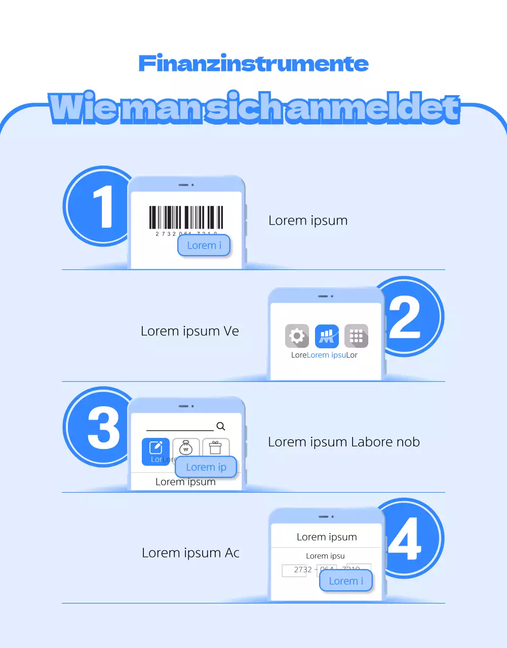 Sauberes Konzept Finanzinstrument Thema mit blauen 3D-Illustrationen