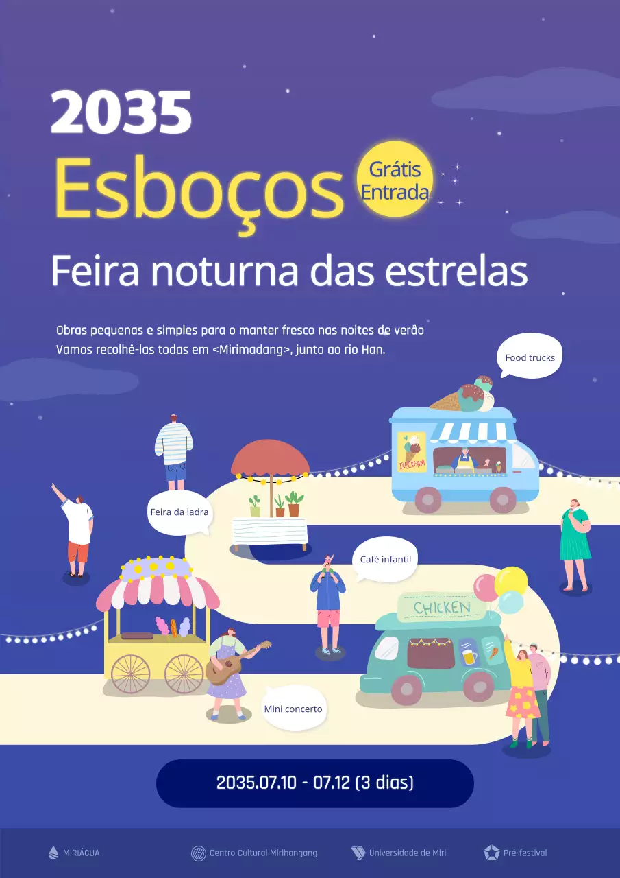 Noite estrelada mercado noturno ilustrado webposter