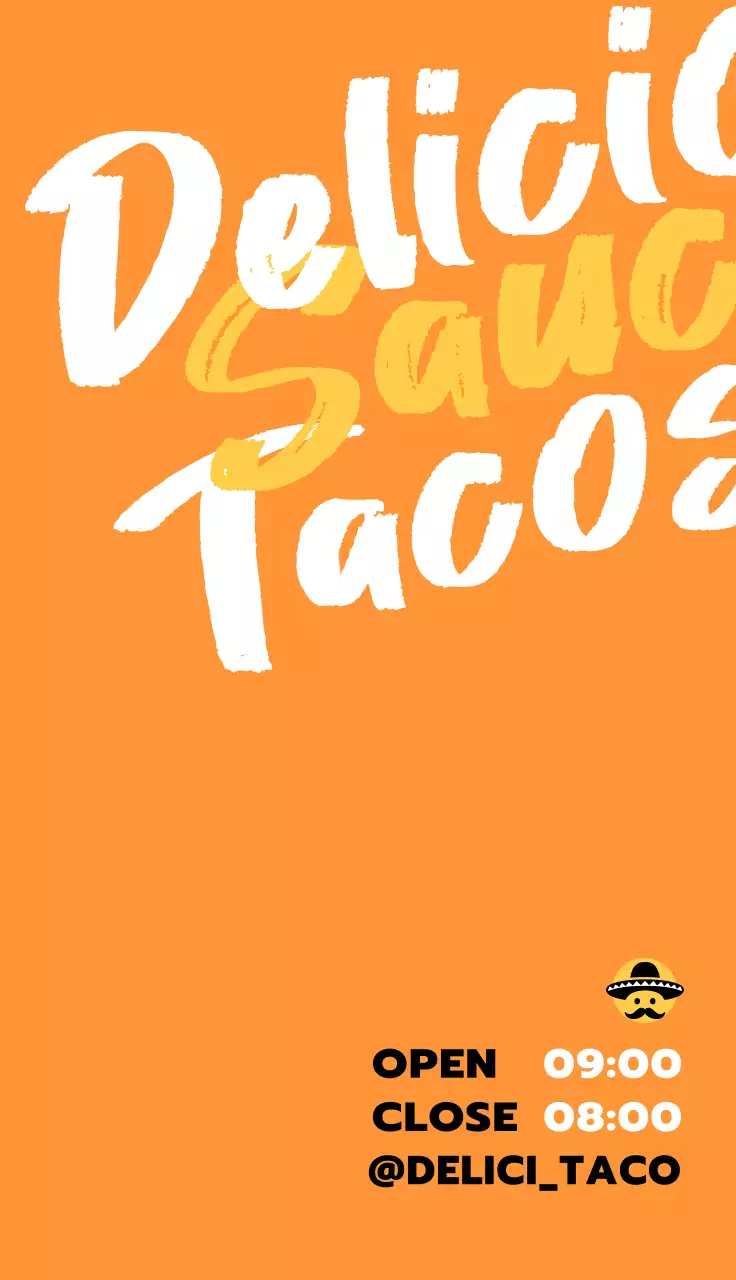 Taco shop design featuring white and yellow and black rough handwriting