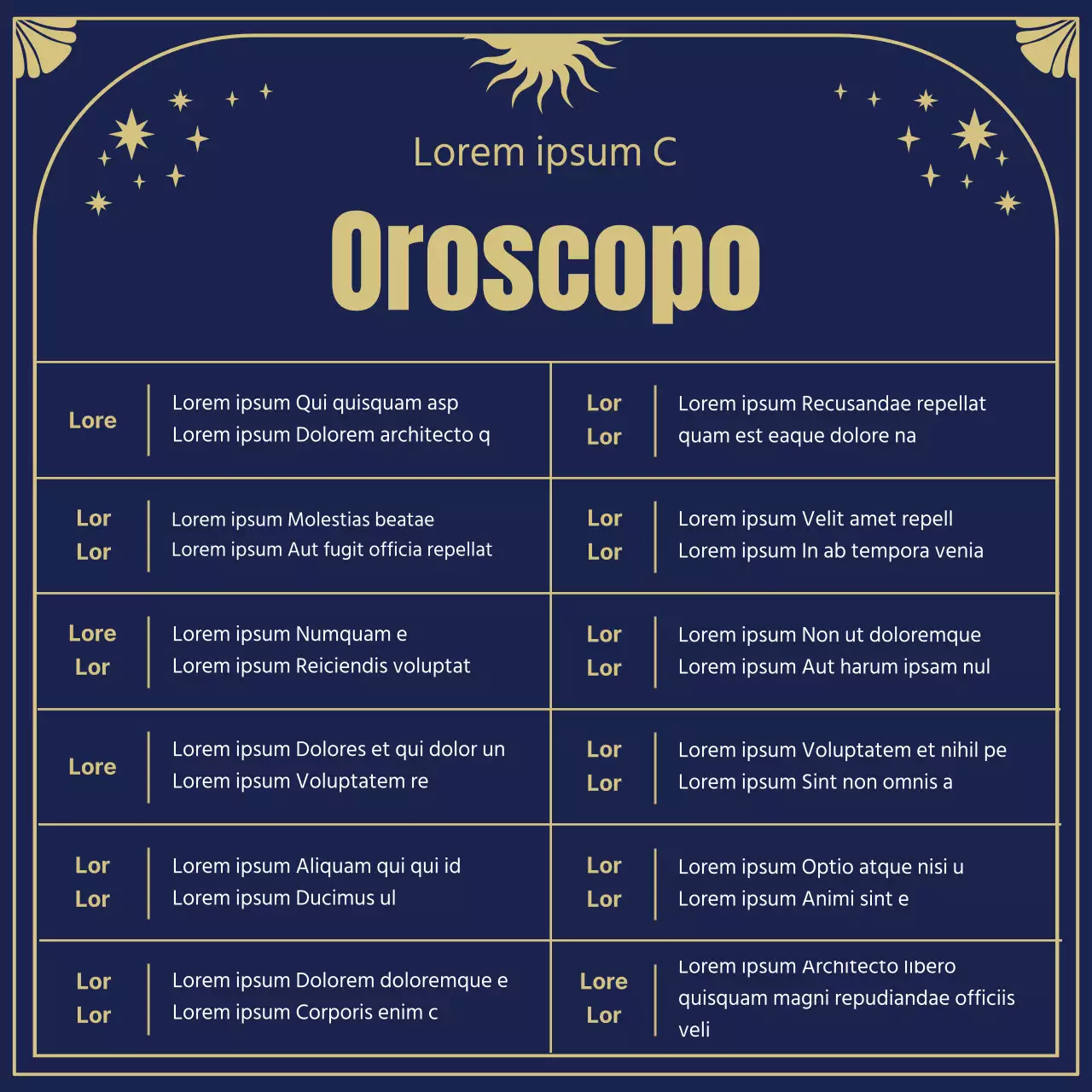 Le origini e gli oroscopi degli astri nelle mistiche illustrazioni dei tarocchi in blu navy e oro