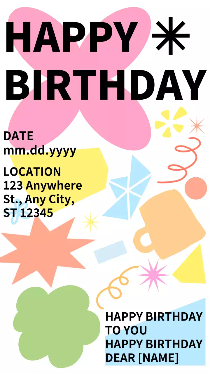 다채로운 추상 생일 초대장 Instagram 게시물