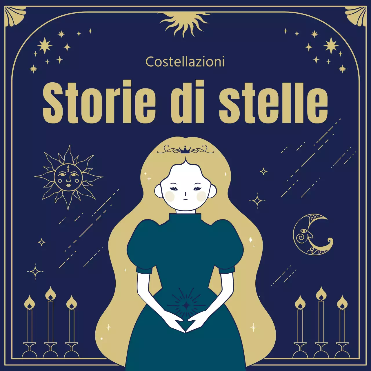 Le origini e gli oroscopi degli astri nelle mistiche illustrazioni dei tarocchi in blu navy e oro