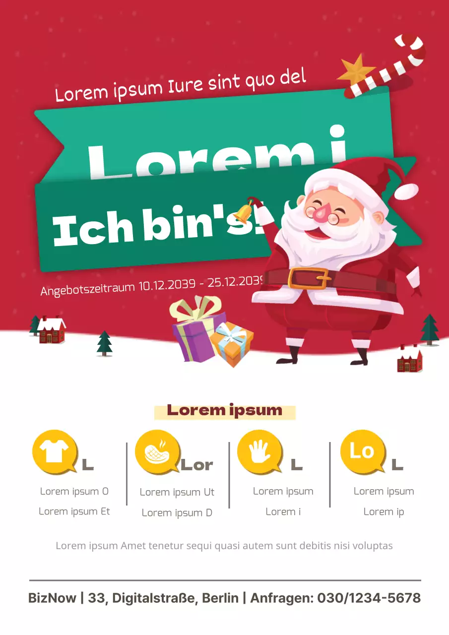 Werben Sie für eine Weihnachtsspendenaktion mit einer rot-grünen Weihnachtsmann-Illustration
