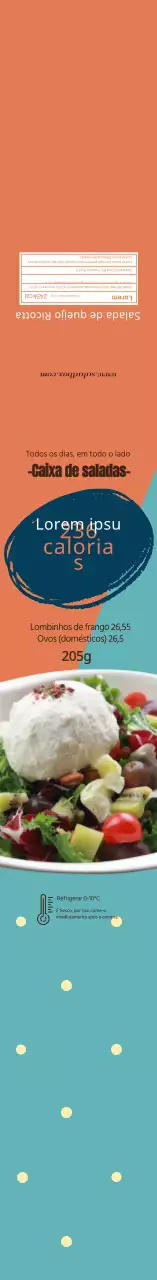 Rótulo informativo laranja azul para saladas