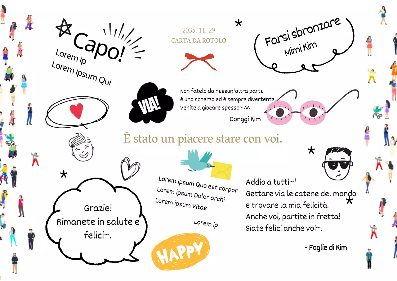 Divertenti carte da rotolo illustrate con sfondo bianco