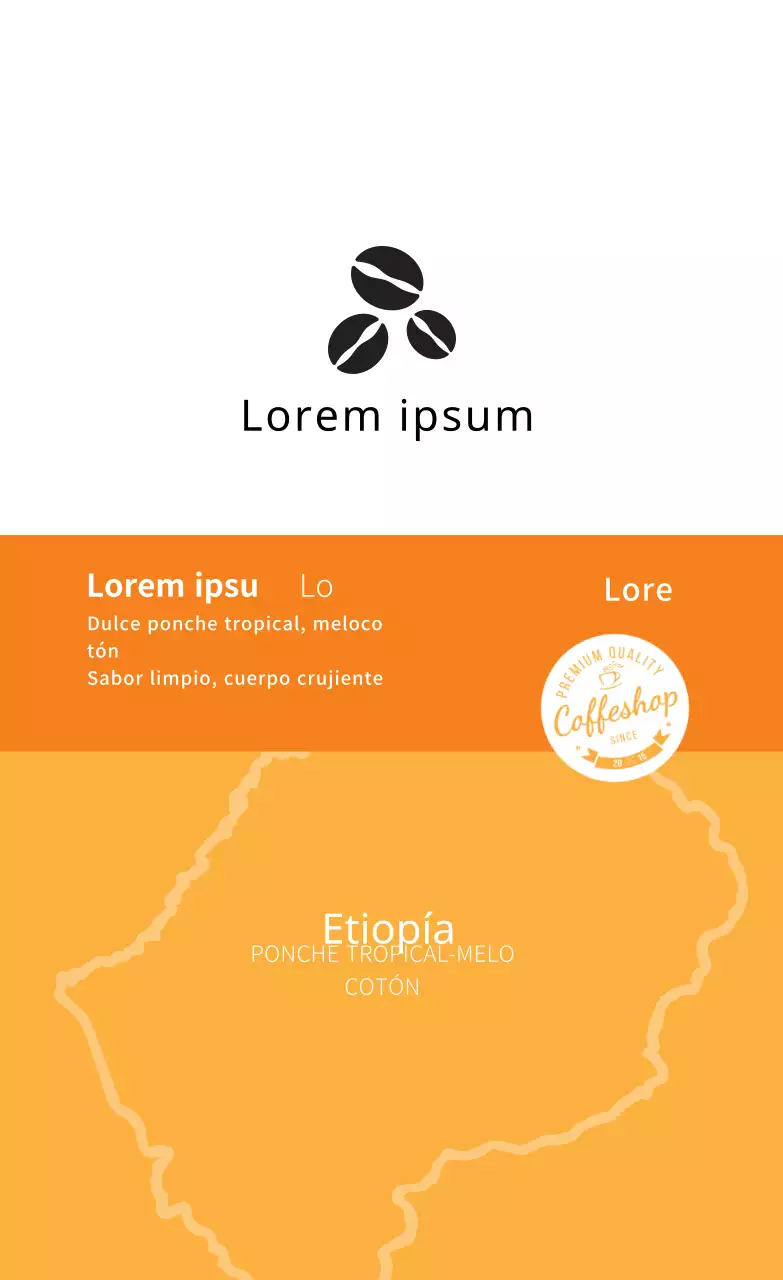 Etiqueta de café en grano con ilustración naranja