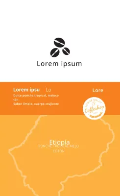 Etiqueta de café en grano con ilustración naranja