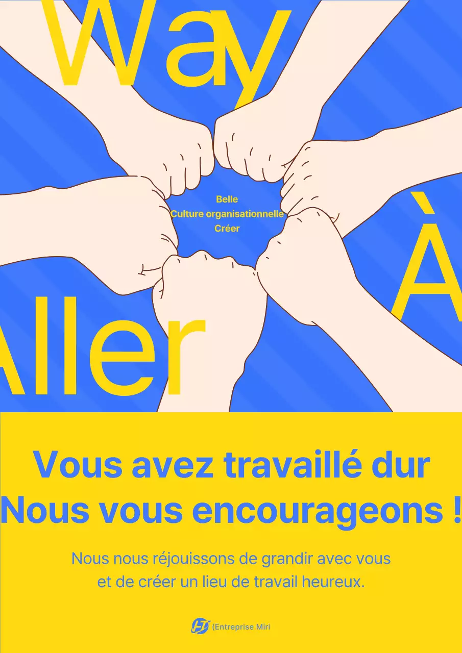 Affiche d'encouragement à la fête du travail bicolore bleu et jaune
