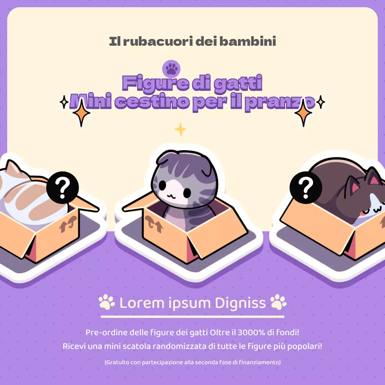 Gatto carino viola Figurina Scatola casuale Evento