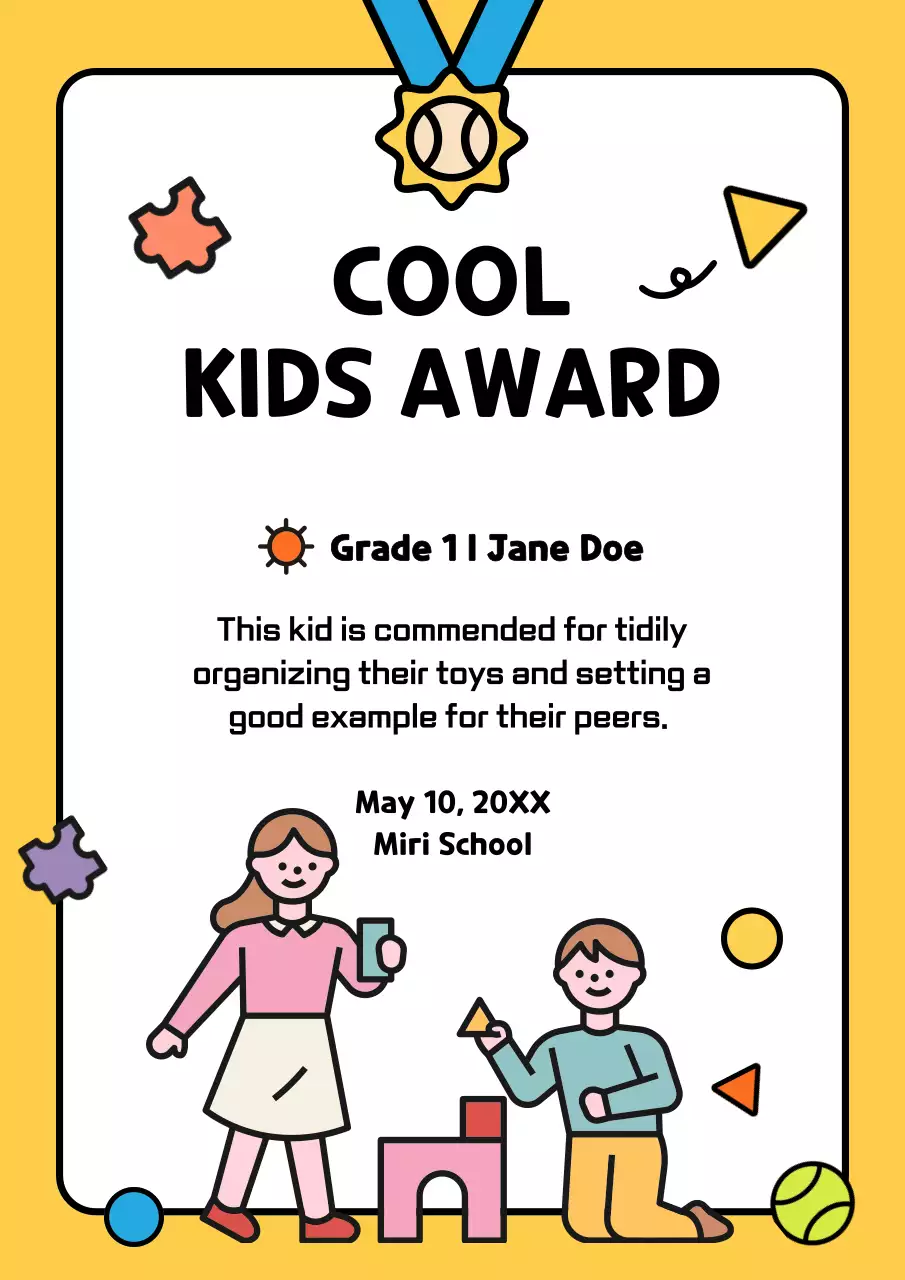 Yellow Simple Kids Award Poster