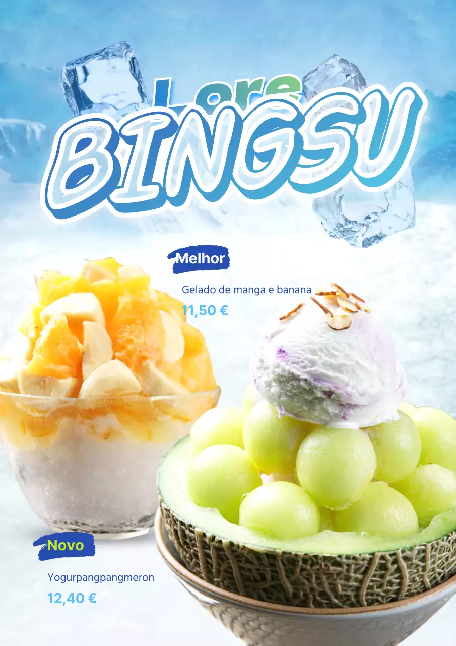 Anuncie o seu menu de gelo raspado para um verão fresco