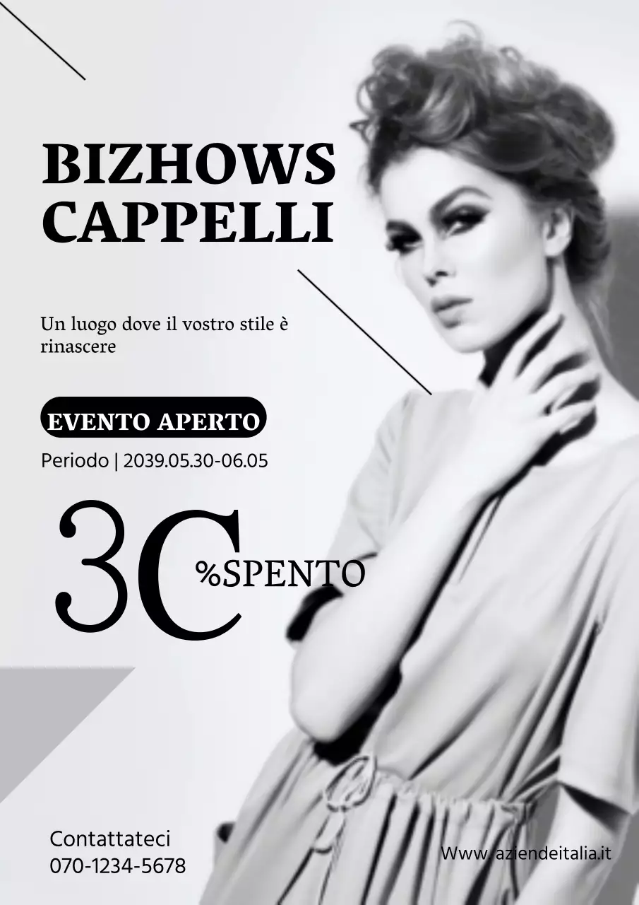 Volantino semplice per parrucchieri nei toni del grigio