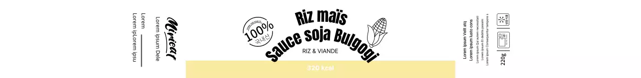 Étiquette alimentaire de riz instantané, illustration simple, blanc et jaune