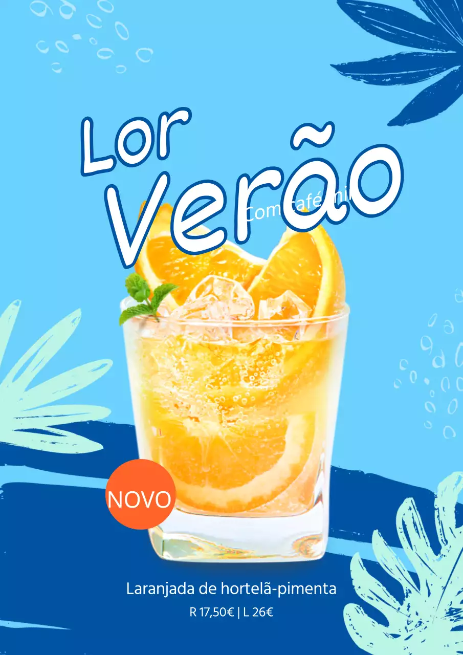 Anúncio de um novo menu de bebidas com fundo azul tropical
