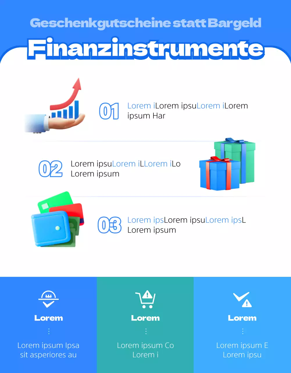 Sauberes Konzept Finanzinstrument Thema mit blauen 3D-Illustrationen
