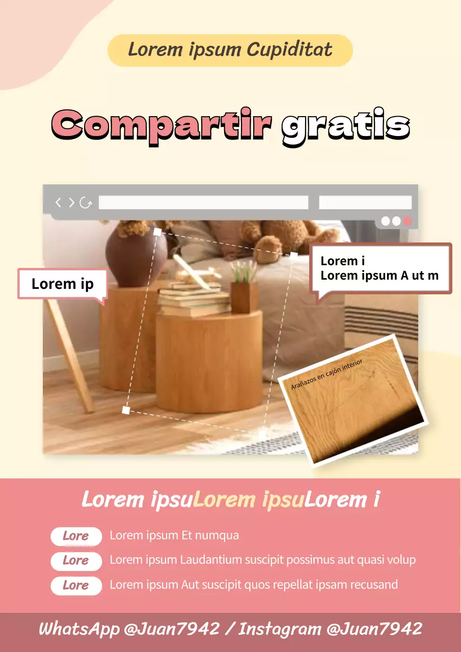 Cartel que promueve el libre intercambio de muebles de interior en tonos rosa suave