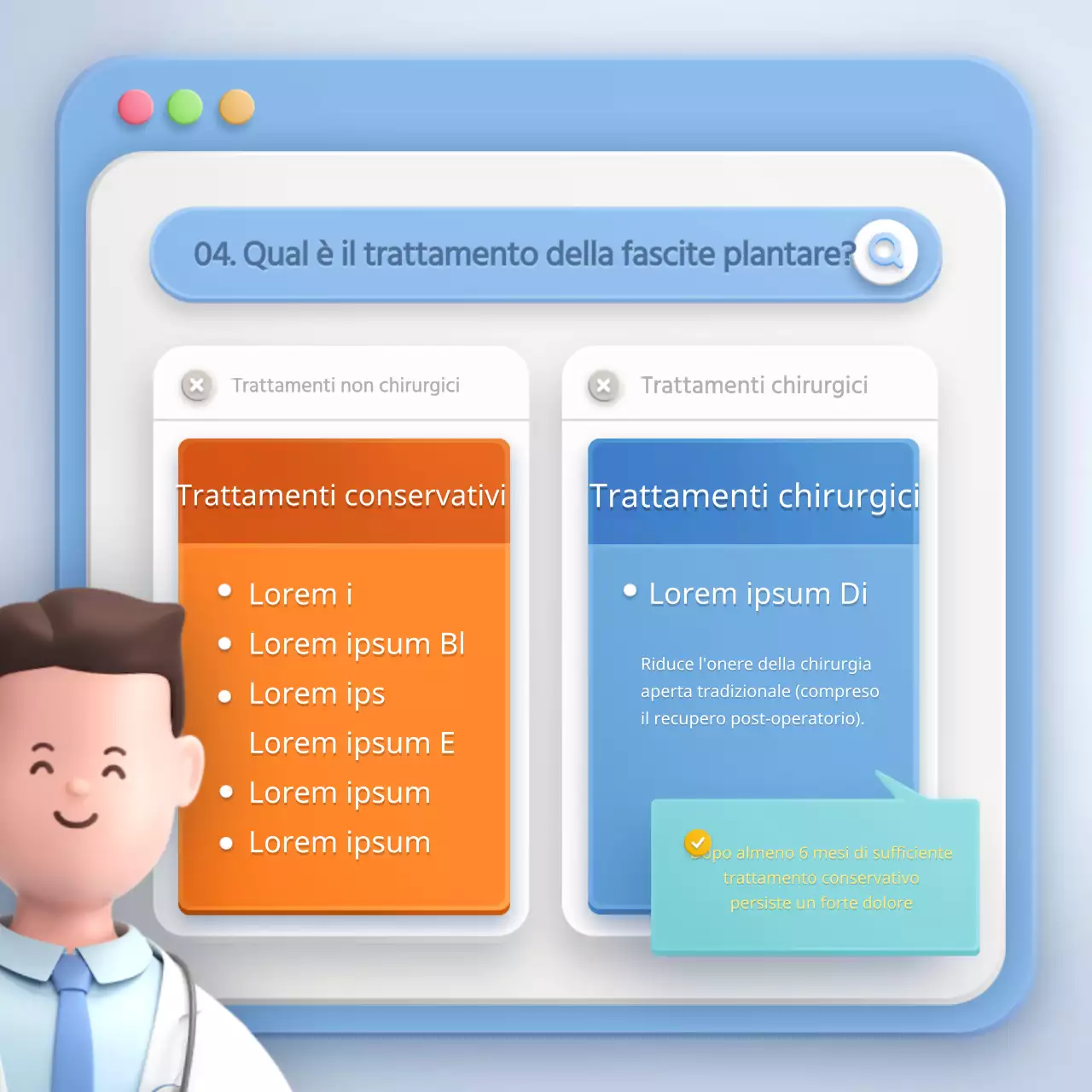 Concetto di browser stereoscopico nella fascite plantare azzurra e gialla