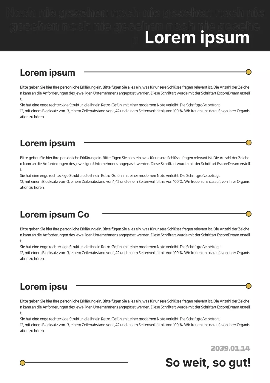 Ein lockeres, schwarz-gelbes Anschreiben mit einem lockeren Konzept