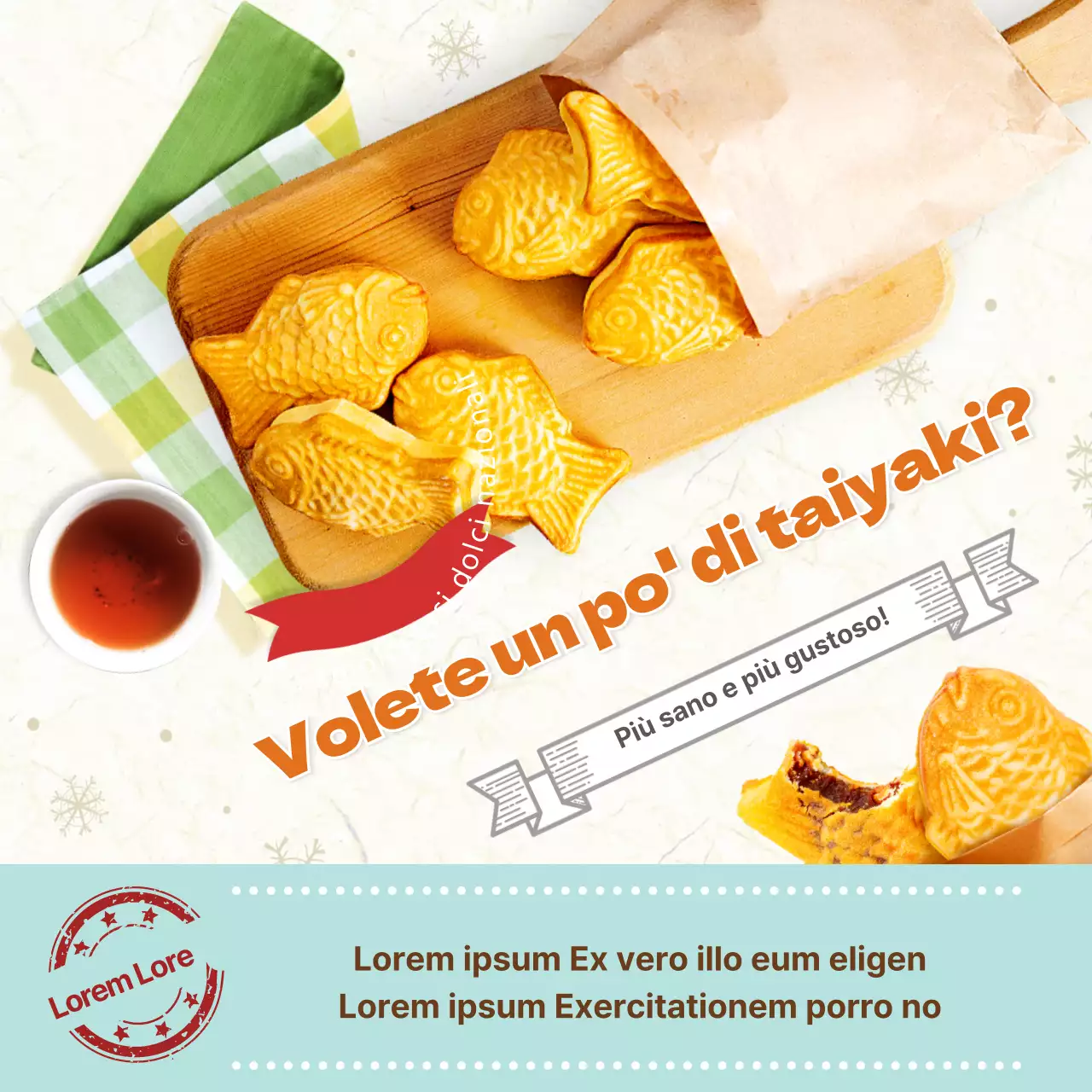 Tema alimentare invernale taiyaki azzurro e giallo
