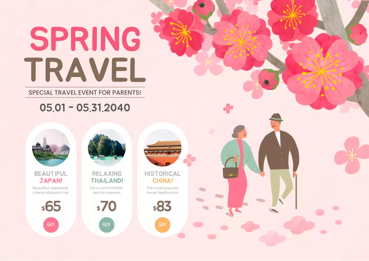 Pink Vintage Travel Promotion Poster