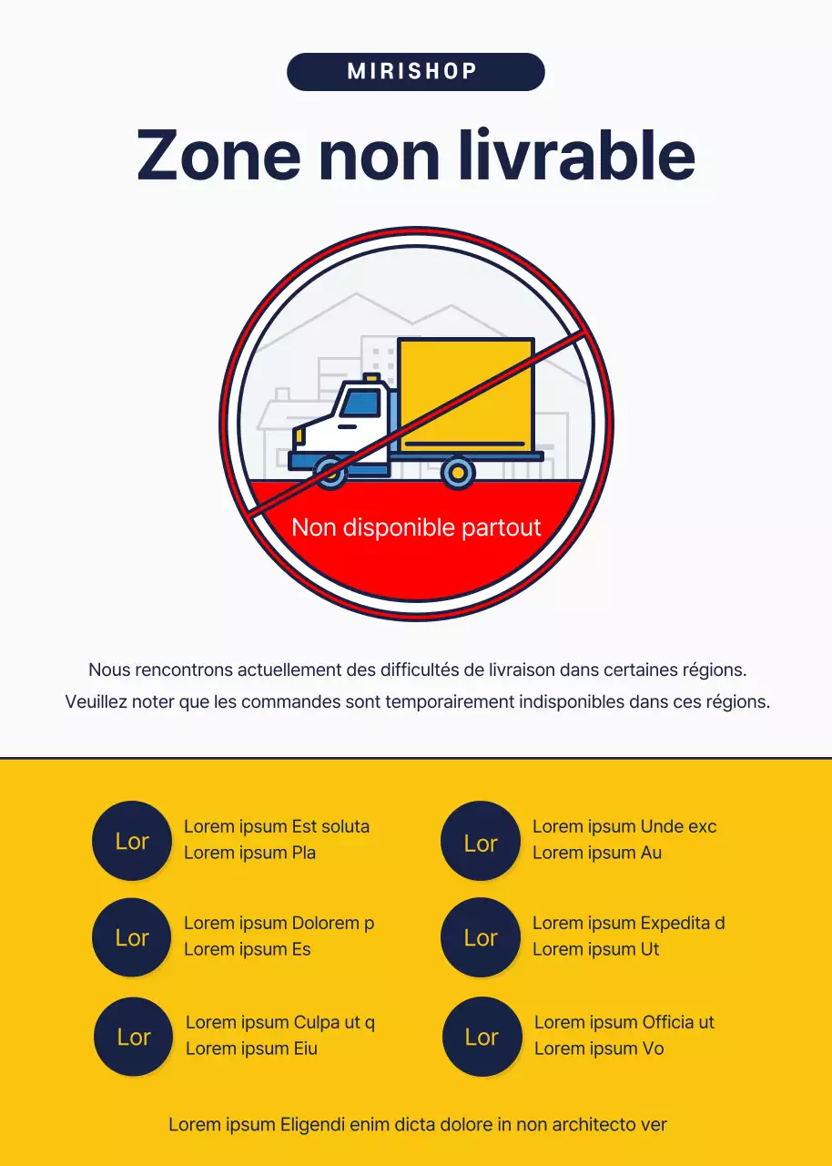 Les régions indisponibles sont mises en évidence par une icône de courrier jaune et bleu marine.