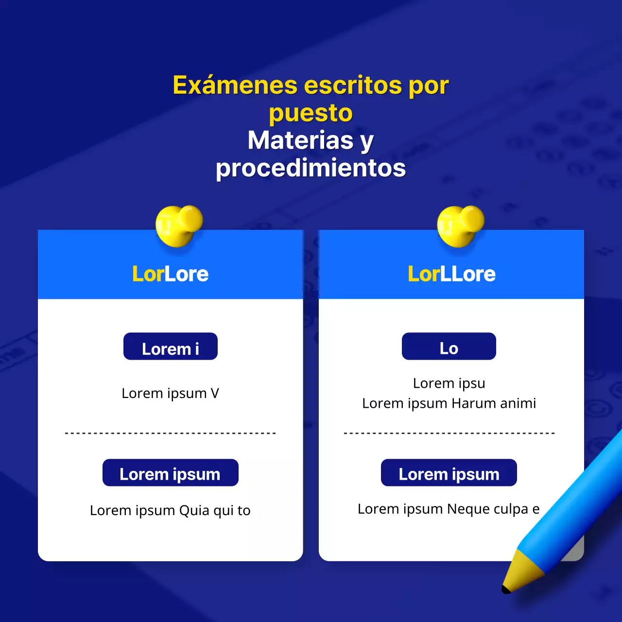 Promover la consulta de información sobre los exámenes de la función pública con estallidos de azul y amarillo