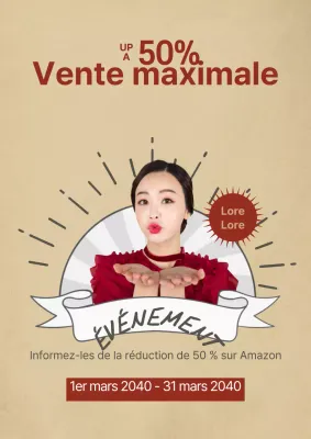 Prospectus simple, beige et rouge, pour un événement de vente à prix cassés