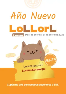 Bonita venta de Año Nuevo con una ilustración de un perrito naranja