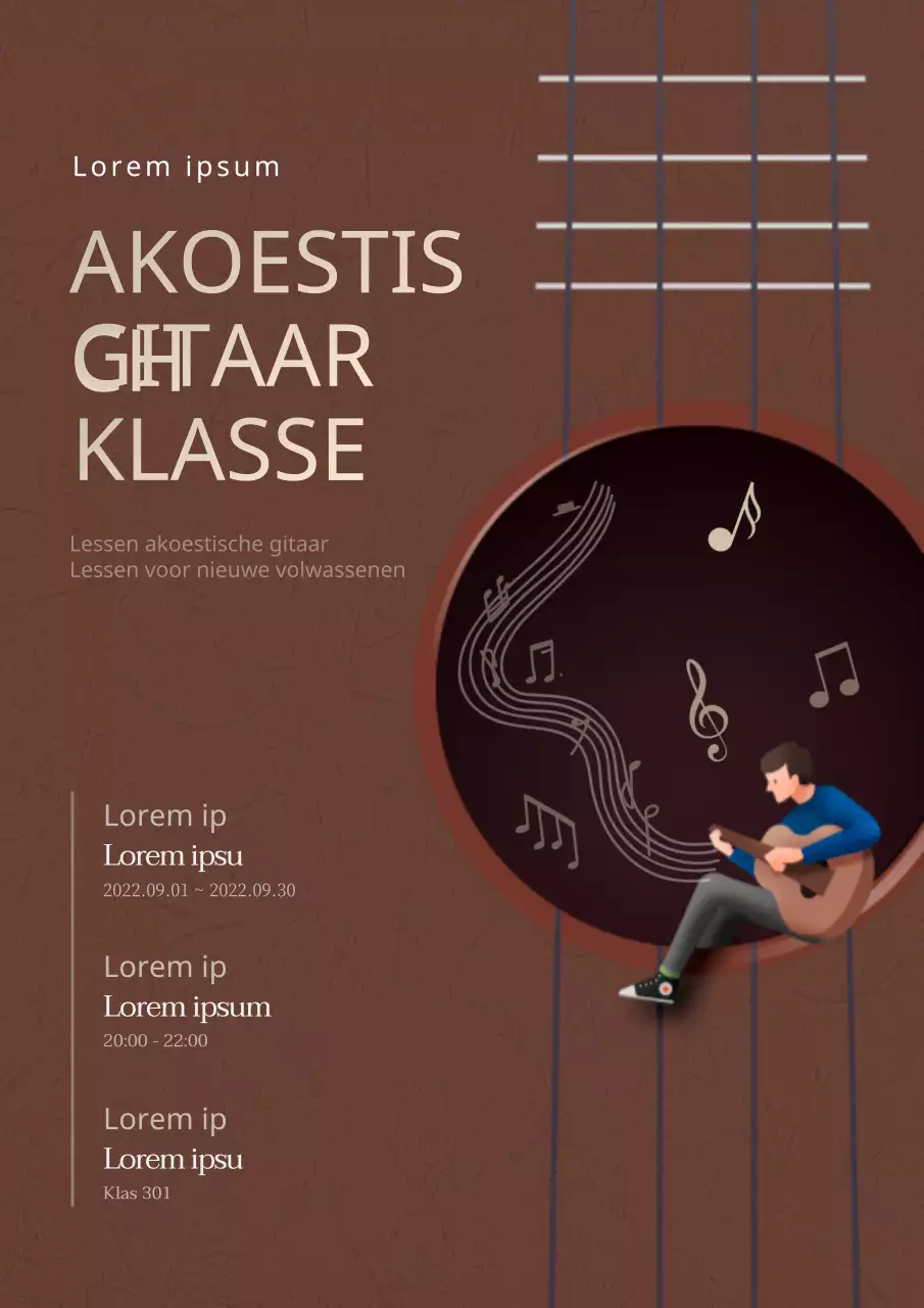 Promotieposter voor een gitaarhobbycursus in bruintinten