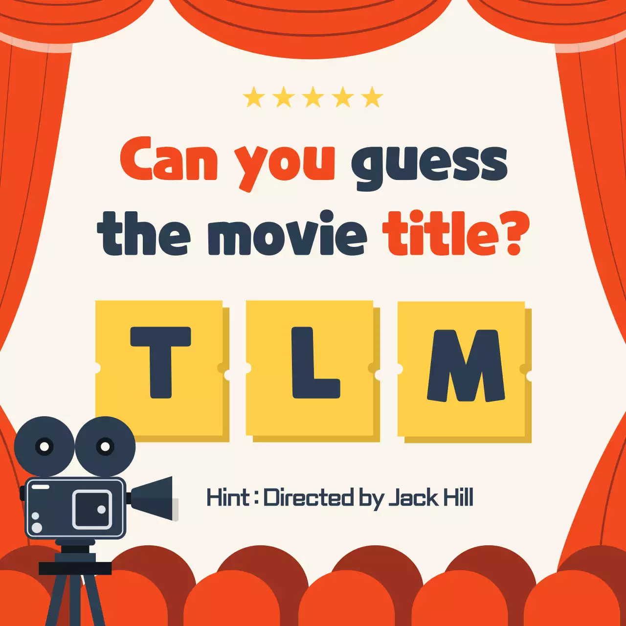 Cinema-themed movie quiz event in red, yellow, and indigo (Card News)