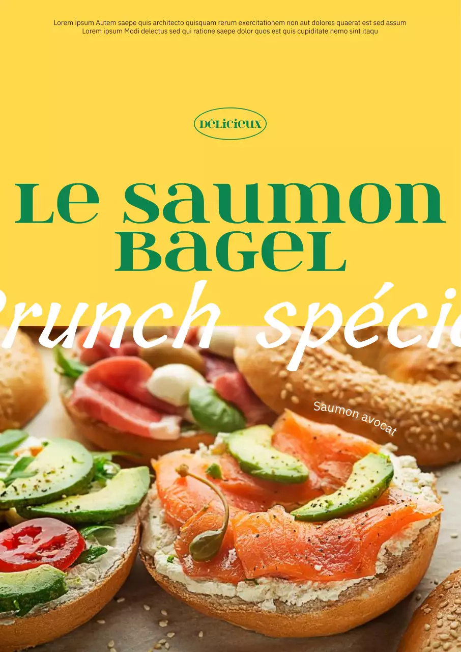 Intérieur de café branché avec un fond jaune chaud et une police de caractères verte