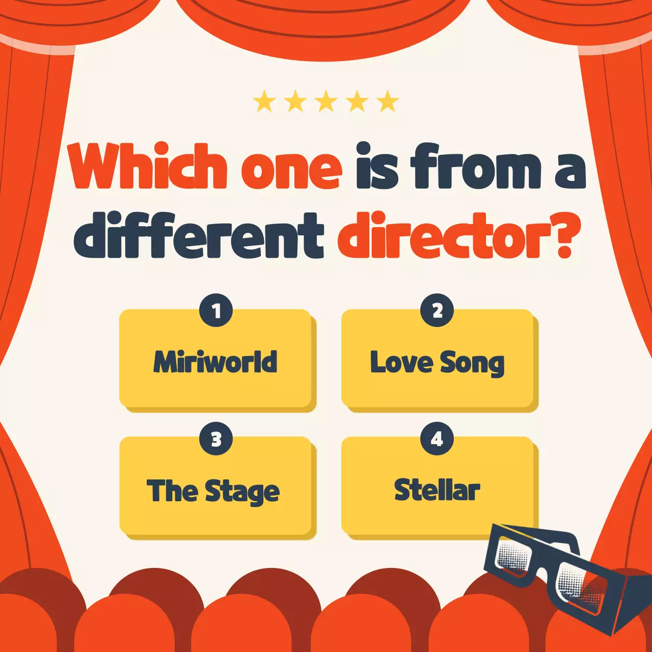 Cinema-themed movie quiz event in red, yellow, and indigo (Card News)