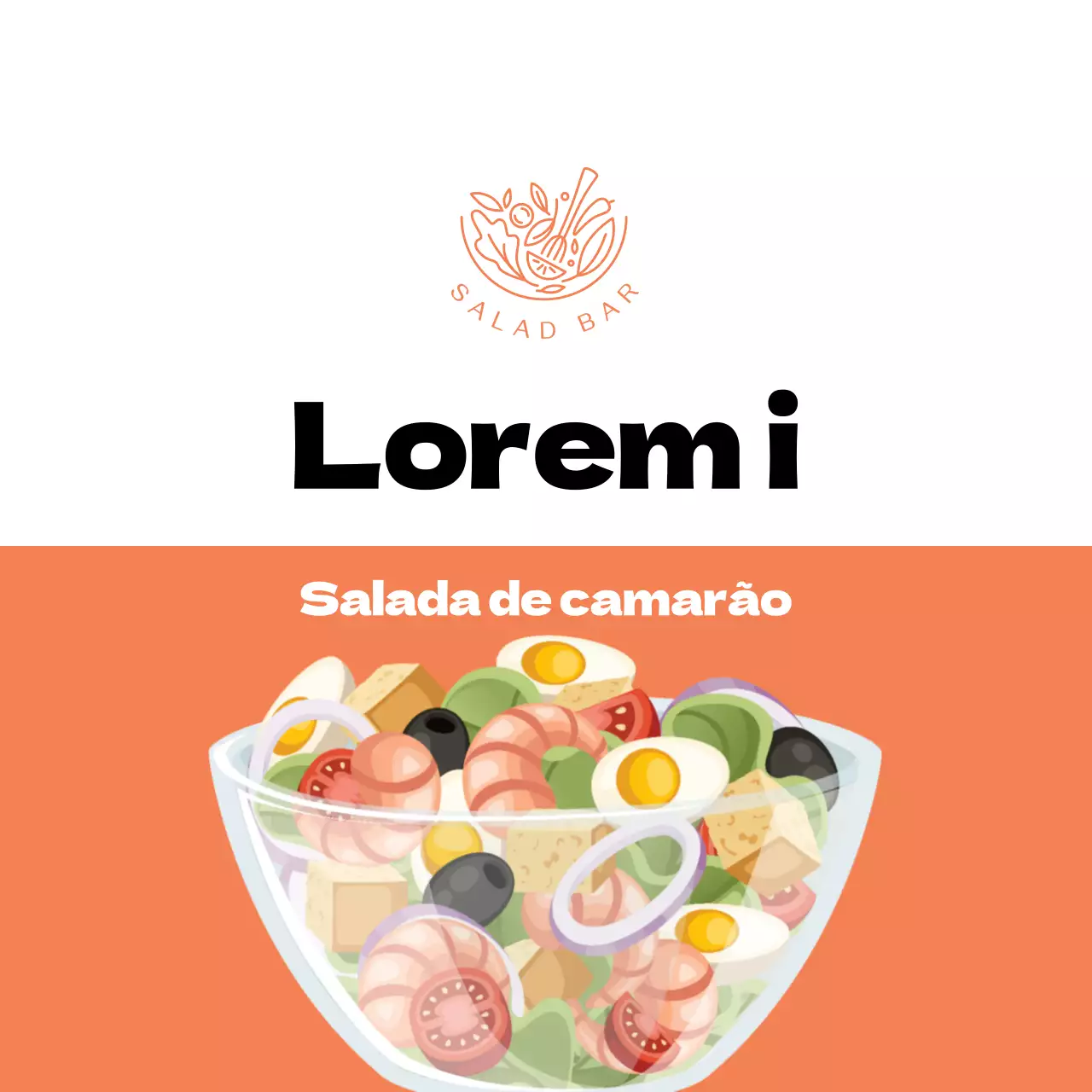 Etiqueta de salada de camarão ilustrada em laranja