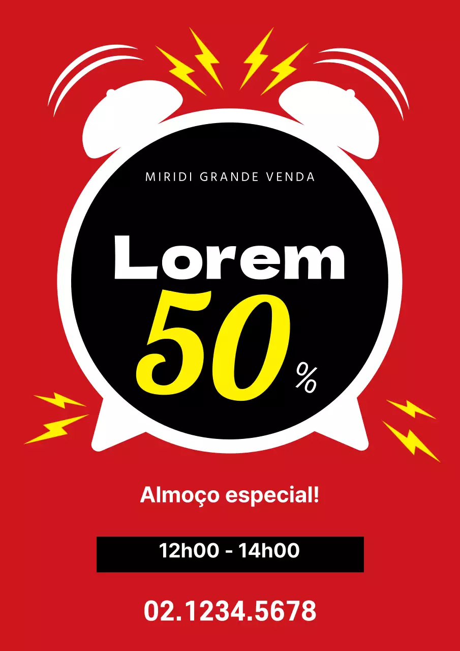 Um folheto simples, vermelho, a promover um evento de venda a prazo