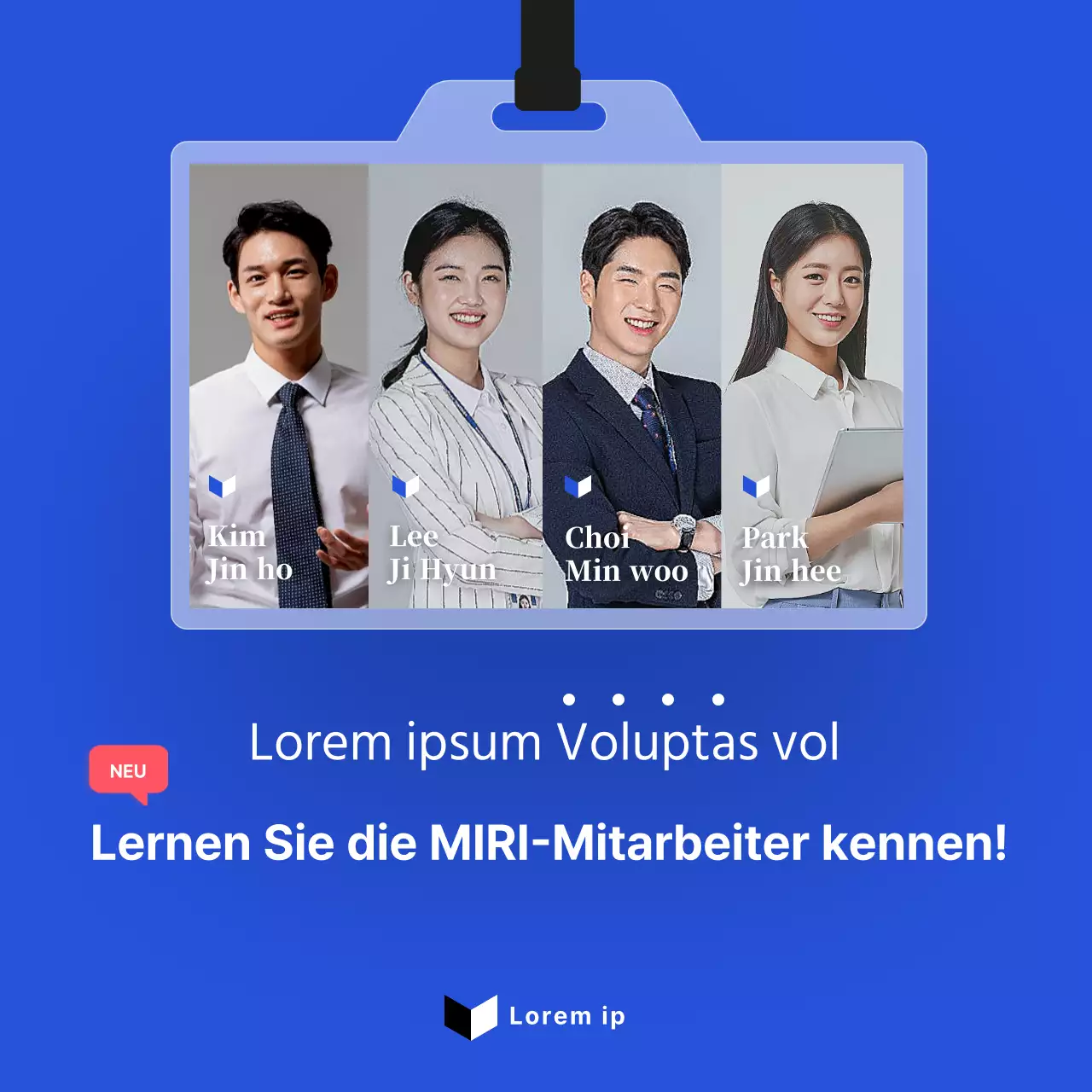 Eine klare und einfache Einführung für neue Mitarbeiter in Blautönen CardNews