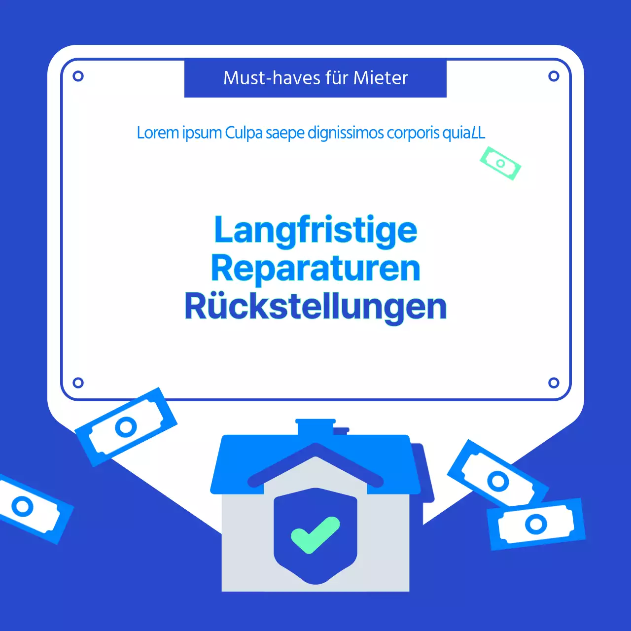 Blaues und mintfarbenes Haussymbol Rückstellung für langfristige Reparaturen