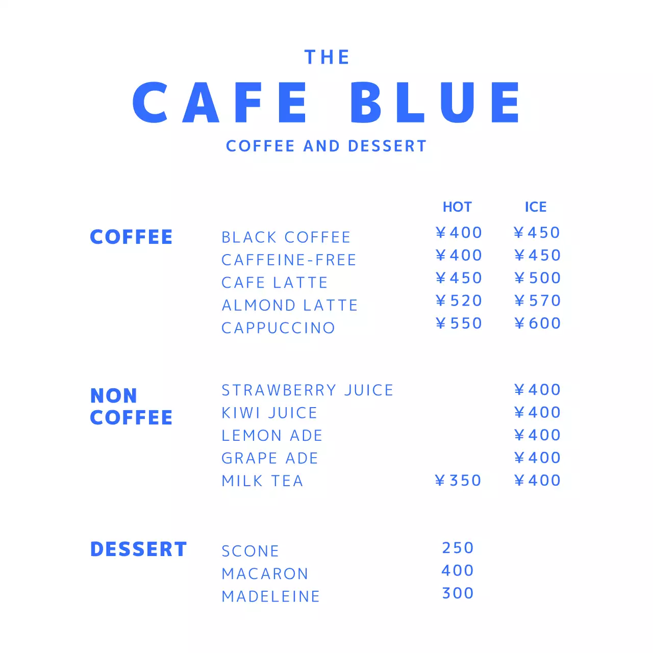 青色のシンプルなカフェメニューボードカフェ用アクリルスタンド