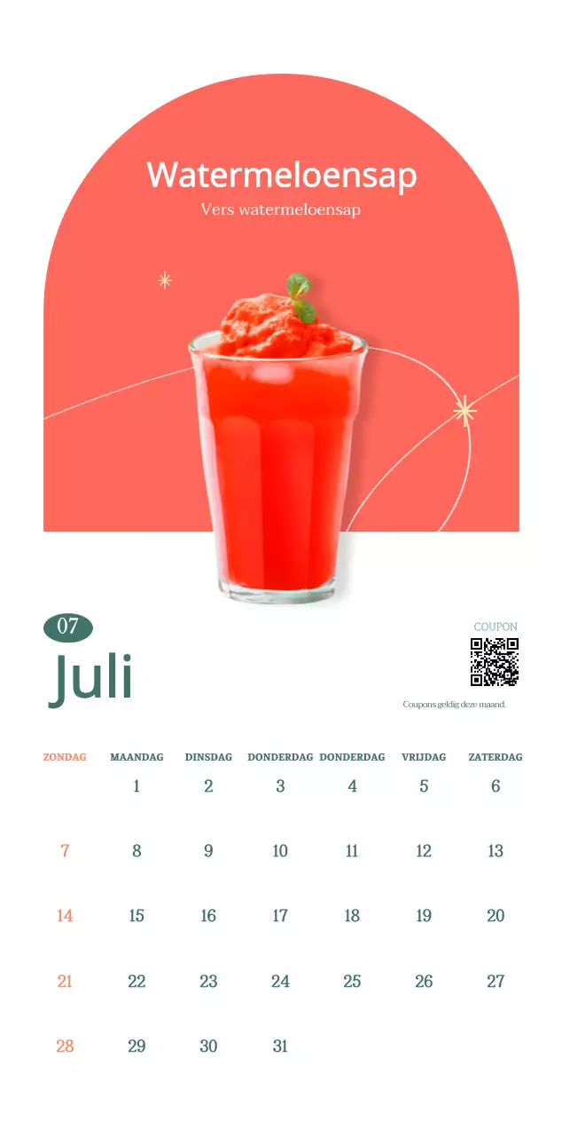 Cafékalender met aanbevelingen voor drankjes van de maand