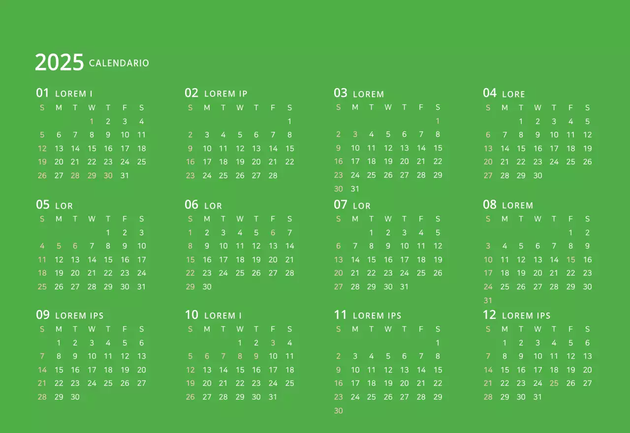 Simpatico calendario da tavolo illustrato verde a tema famiglia